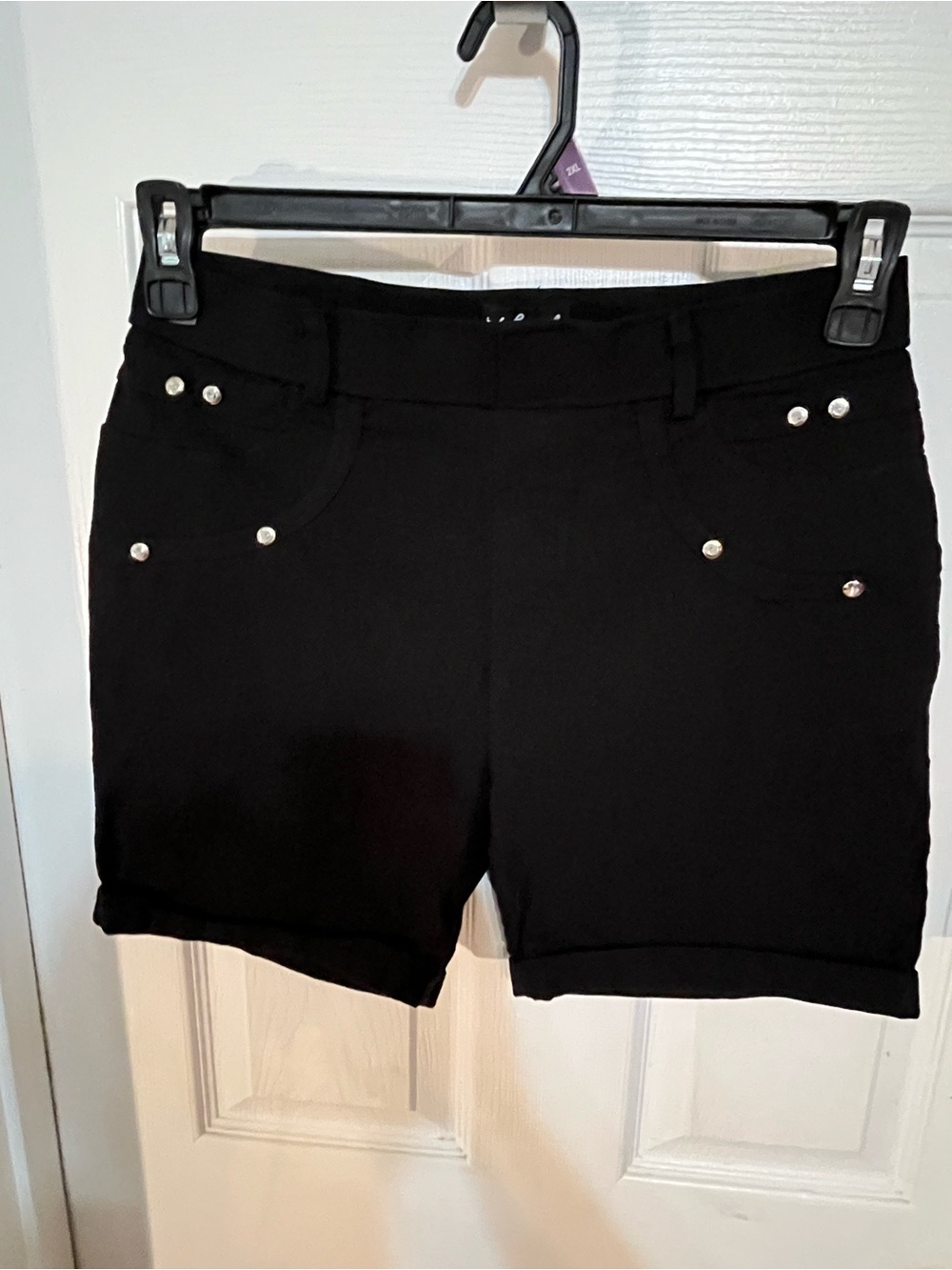 Thrill Black Cuffed Bermuda Shorts with Stud Accents